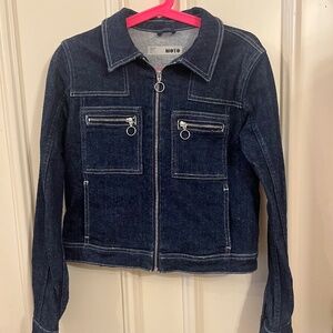 Topshop Moto Denim Jacket - Indigo - Runs Small